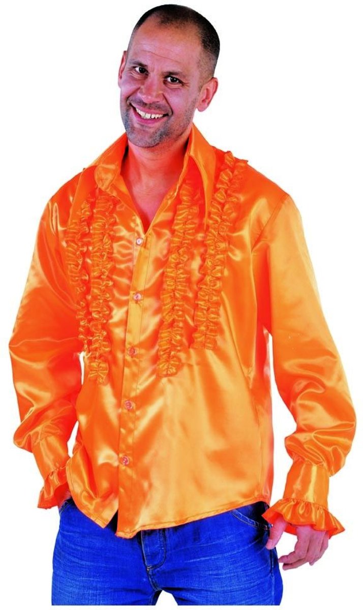Jaren 80 & 90 Kostuum | Getailleerde Ruches Blouse Stiekem Dansen Oranje Man | Small | Carnaval kostuum | Verkleedkleding